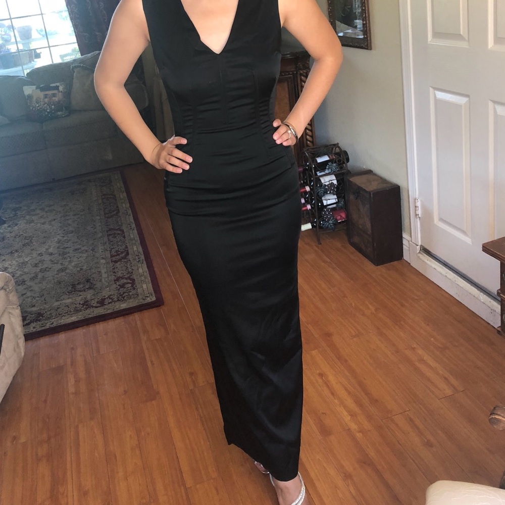 Dolce & Gabbana Black Satin Corset Long Dress